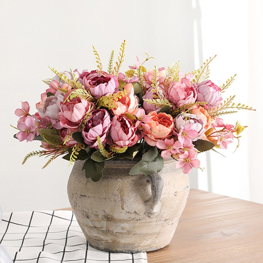 5 Head Bouquet Peony Artificial Flowers Small White Silk Peonies Fake Flowers Wedding Party Home Decoration Rose Flower Pink Art