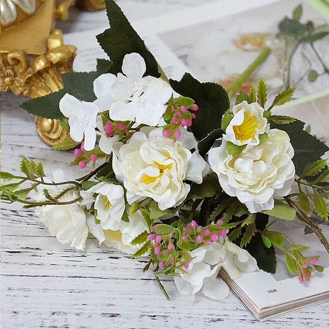 Artificial Flowers Rose Silk Flowers Bouquet Small Peony Fake Flowers Faux flores Wedding Home DIY Decoration Valentine's Day