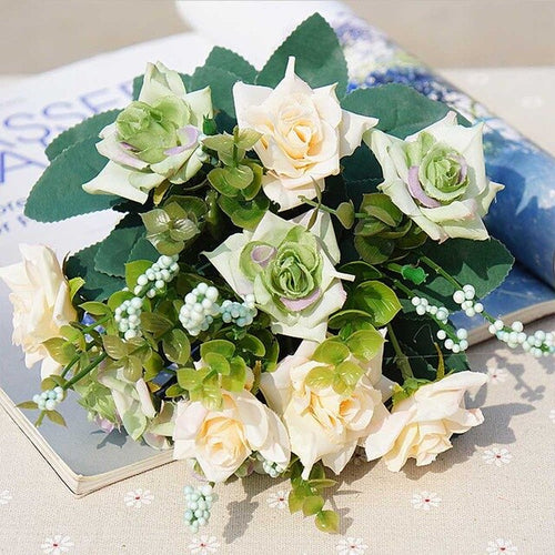 10 Köpfe günstige künstliche Blumen Weihnachtsdekorationen für Zuhause Hochzeit Seidenrosen Brautstrauß Zubehör Ausverkauf